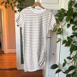 Universal Thread Cream and Brown Striped T-shirt Dress